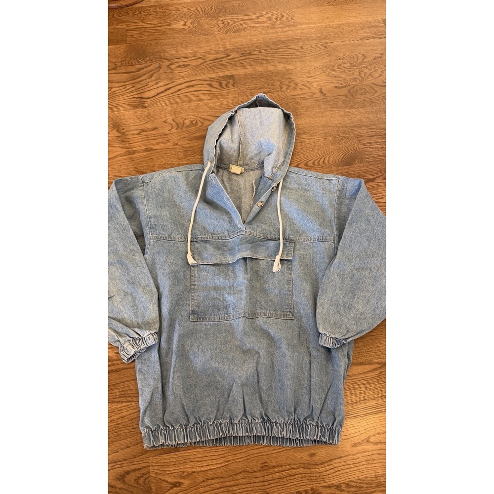 Vintage 80s 90s Vivaldi Pullover Denim Blue Hoodie Jacket Sz Small RARE Made USA